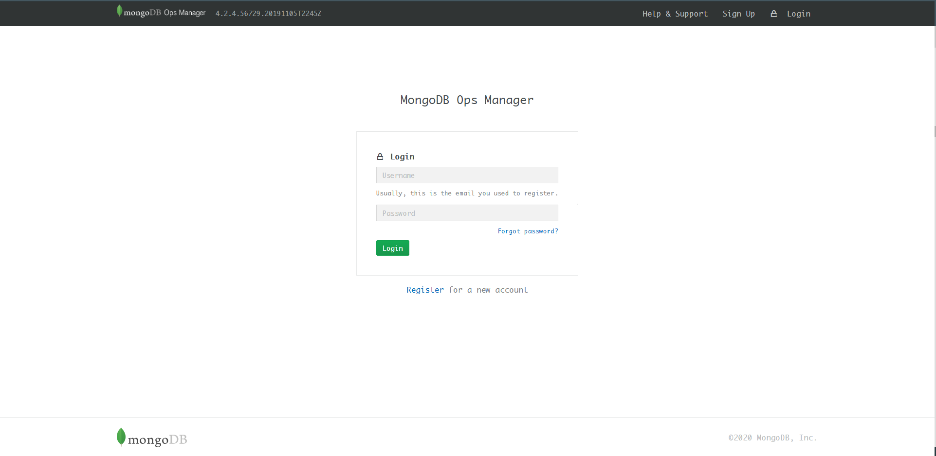 MongoDB Ops Manager Login Page